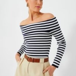 Tuckernuck navy white off the shoulder Reese top sz L